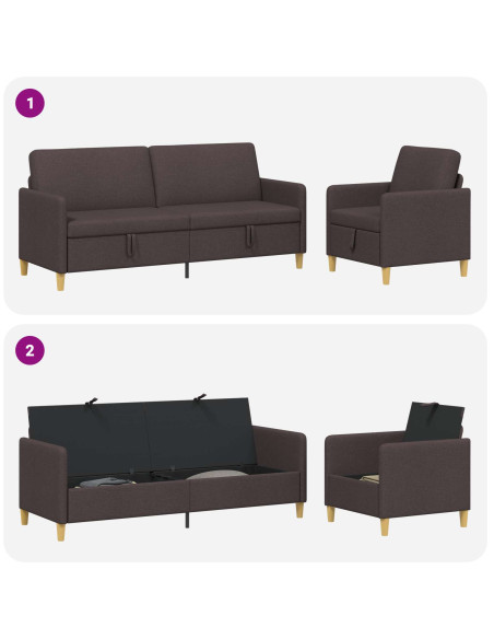Set di Divani con Storage 2 pcs Marrone Scuro Poliestere