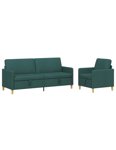 Set di Divani con Storage 2 pcs Verde Scuro Poliestere