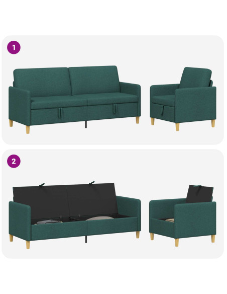 Set di Divani con Storage 2 pcs Verde Scuro Poliestere