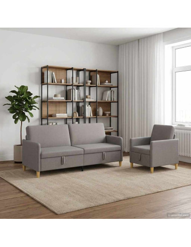 Set di Divani con Storage 2 pcs Tortora Poliestere