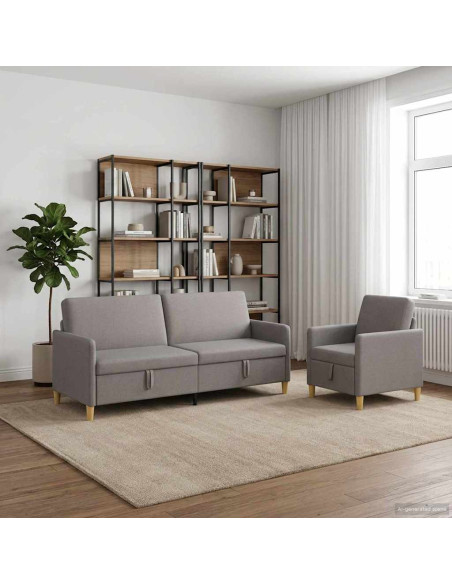 Set di Divani con Storage 2 pcs Tortora Poliestere