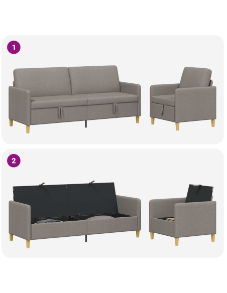 Set di Divani con Storage 2 pcs Tortora Poliestere