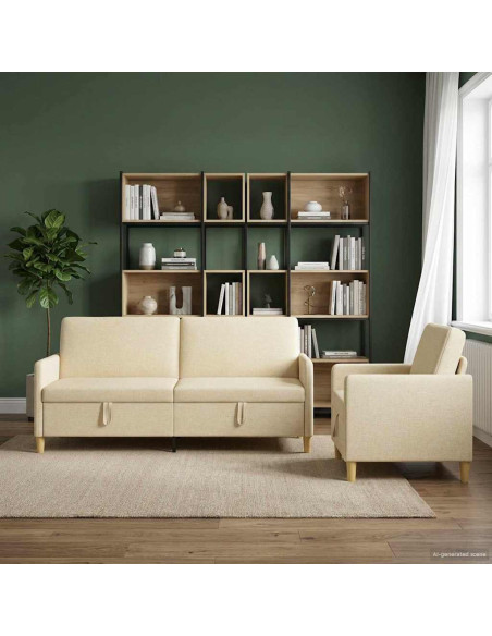 Set di Divani con Storage 2 pcs Crema Poliestere
