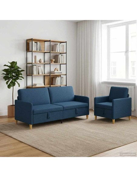 Set di Divani con Storage 2 pcs Blu Poliestere