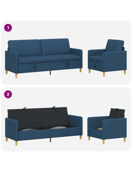 Set di Divani con Storage 2 pcs Blu Poliestere