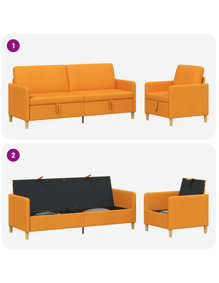 Set di Divani con Storage 2 pcs Giallo Scuro Poliestere