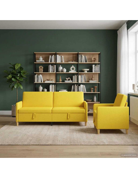 Set di Divani con Storage 2 pcs Giallo Chiaro Poliestere