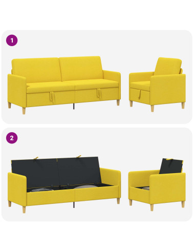 Set di Divani con Storage 2 pcs Giallo Chiaro Poliestere
