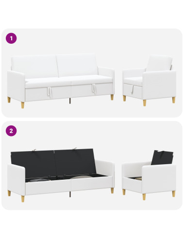 Set di Divani con Storage 2 pcs Bianco Poliestere