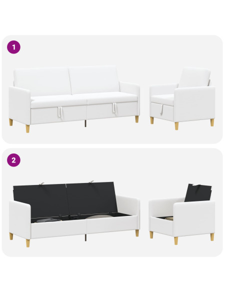 Set di Divani con Storage 2 pcs Bianco Poliestere