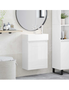 Mobile bagno con rubinetto Bianco Lucido 45,5 x 25,5 x 84 cm