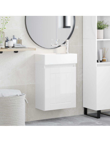Mobile bagno con rubinetto Bianco Lucido 45,5 x 25,5 x 84 cm