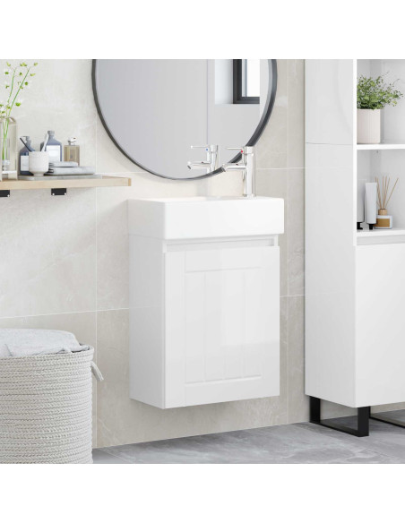 Mobile bagno con rubinetto Bianco Lucido 45,5 x 25,5 x 84 cm