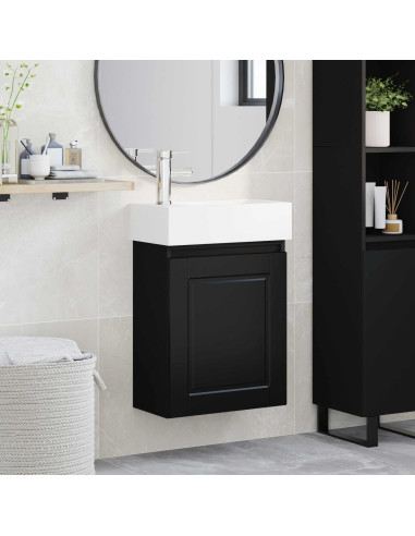 Mobile bagno con rubinetto Nero 45,5 x 22,5 x 84 cm