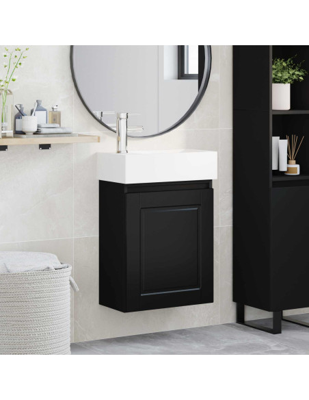 Mobile bagno con rubinetto Nero 45,5 x 22,5 x 84 cm