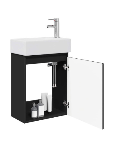 Mobile bagno con rubinetto Nero 45,5 x 25,5 x 84 cm