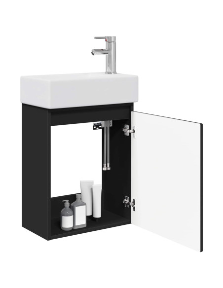 Mobile bagno con rubinetto Nero 45,5 x 25,5 x 84 cm