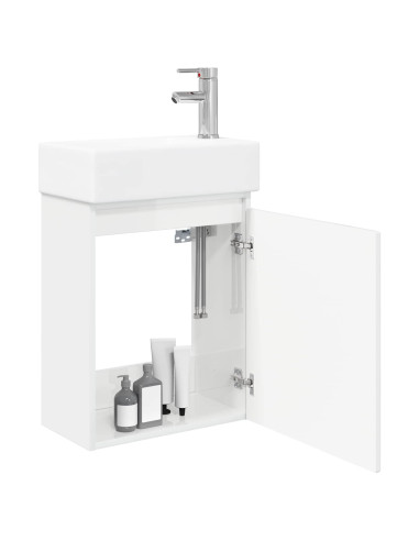 Mobile bagno con rubinetto Bianco Lucido 45,5 x 25,5 x 84 cm