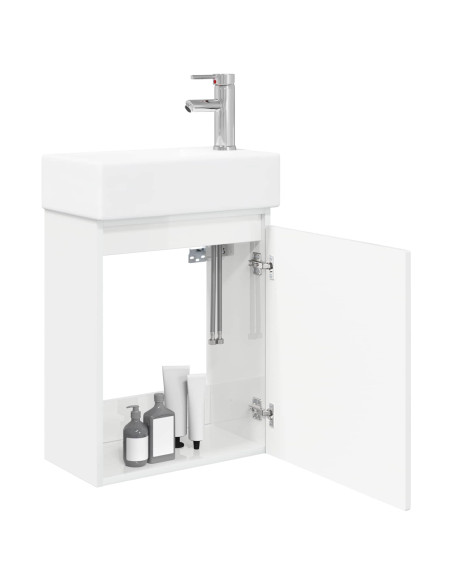 Mobile bagno con rubinetto Bianco Lucido 45,5 x 25,5 x 84 cm