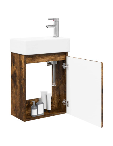 Mobile bagno con rubinetto Rovere Fumo 45,5 x 25,5 x 84 cm