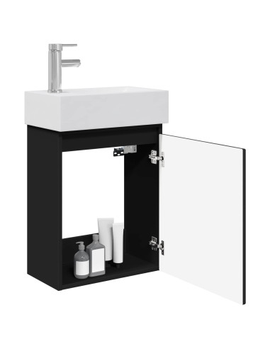 Mobile bagno con rubinetto Nero 45,5 x 22,5 x 84 cm