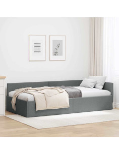 Cornice del letto ad angolo Grigio scuro 100 x 203 cm Tessuto