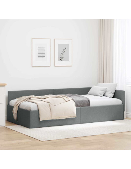 Cornice del letto ad angolo Grigio scuro 100 x 203 cm Tessuto