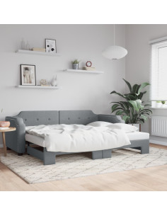 Divano Letto con Letto Estraibile Grigio Chiaro 100x190 Tessuto