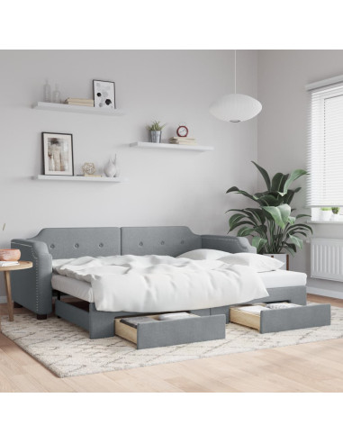 Divano Letto Estraibile Cassetti Grigio Chiaro 100x190 Tessuto