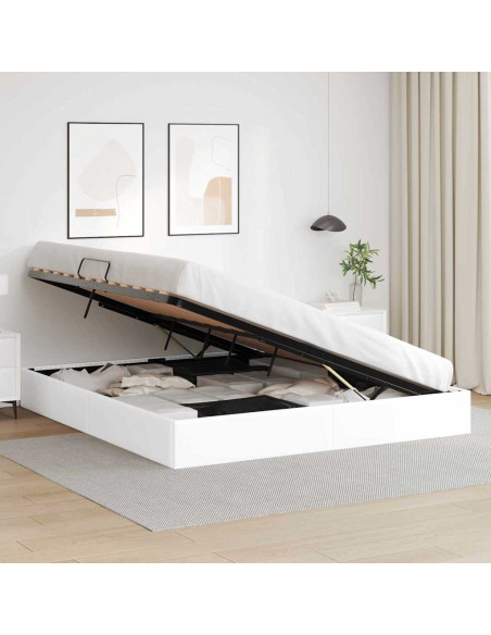 Letto con Contenitore Bianco Puro 183 x 213 cm Pelle sintetica