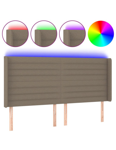 Testiera a LED Tortora 203x16x118/128 cm in Tessuto