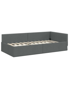 Cornice del letto ad angolo Grigio scuro 100 x 203 cm Tessuto 2