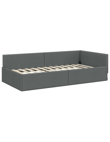 Cornice del letto ad angolo Grigio scuro 100 x 203 cm Tessuto