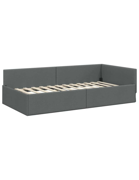 Cornice del letto ad angolo Grigio scuro 100 x 203 cm Tessuto