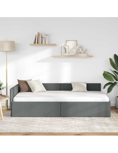 Cornice del letto ad angolo Grigio scuro 100 x 203 cm Tessuto