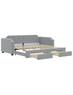 Divano Letto Estraibile Cassetti Grigio Chiaro 100x190 Tessuto 2