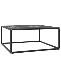 Tavolino da Salotto Nero con Vetro Marmo Nero 80x80x35 cm