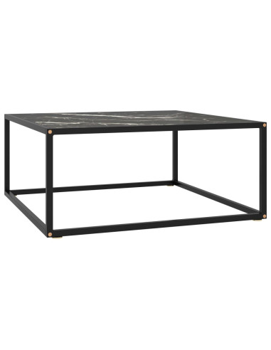 Tavolino da Salotto Nero con Vetro Marmo Nero 80x80x35 cm