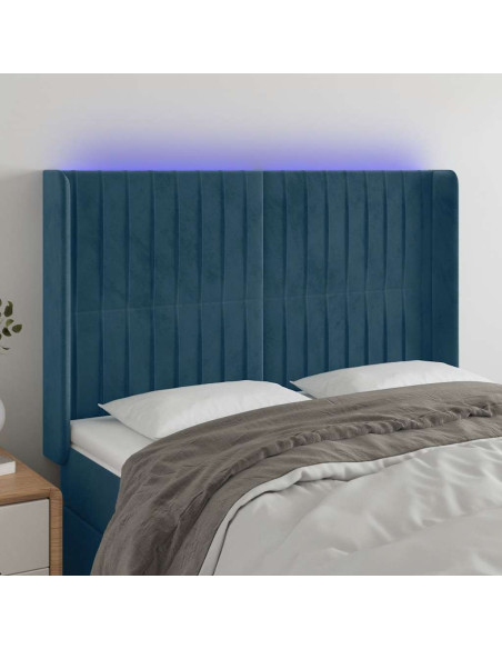 Testiera a LED Blu Scuro 147x16x118/128 cm in Velluto