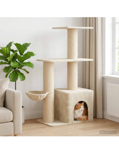 Albero per gatti con pali per graffiare in sisal Crema 133 cm