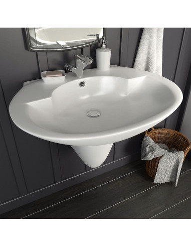 Lavabo a Parete in Ceramica Bianco 690x520x210 mm