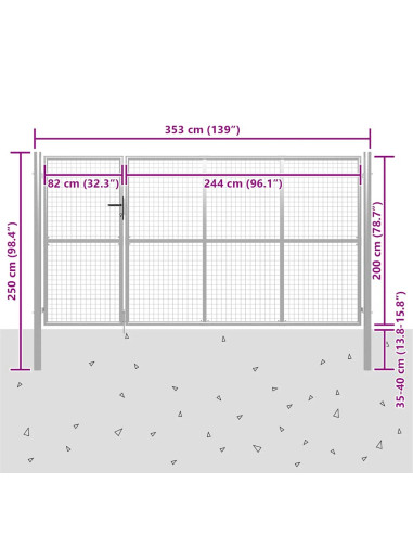 Cancello da Giardino in Acciaio 350x200 cm Argento