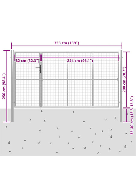Cancello da Giardino in Acciaio 350x200 cm Argento