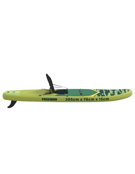 SUP Board con Seggiolino 2-in-1 POSEIDON 305 x 76 x 15 cm Verde