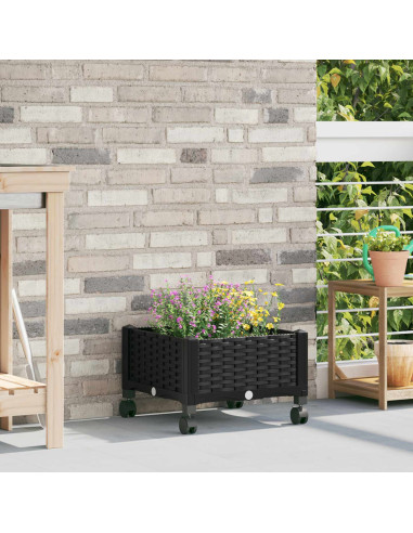 Vaso da Giardino con Ruote Nero 40 x 40 x 29 cm PP
