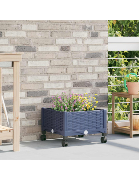 Vaso da Giardino con Ruote Blu Grigio 40 x 40 x 33 cm PP