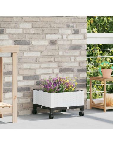 Vaso da Giardino con Ruote Bianco 40 x 40 x 33 cm PP