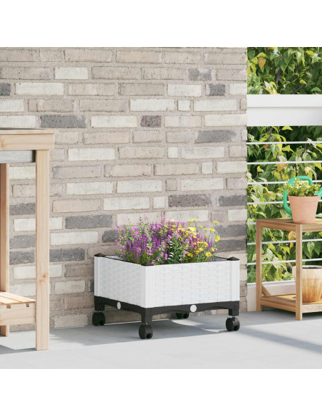 Vaso da Giardino con Ruote Bianco 40 x 40 x 33 cm PP