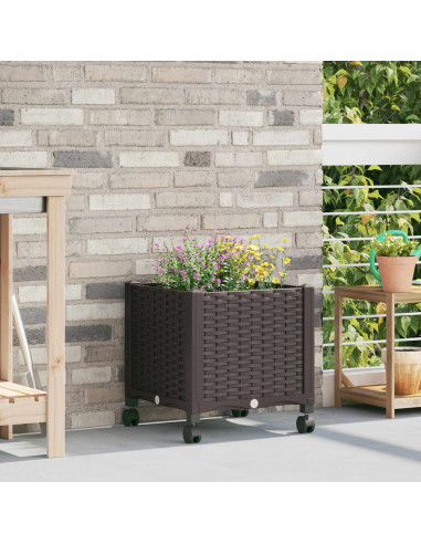 Vaso da Giardino con Ruote Marrone 40 x 40 x 44 cm PP