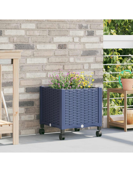 Vaso da Giardino con Ruote Blu Grigio 40 x 40 x 48 cm PP